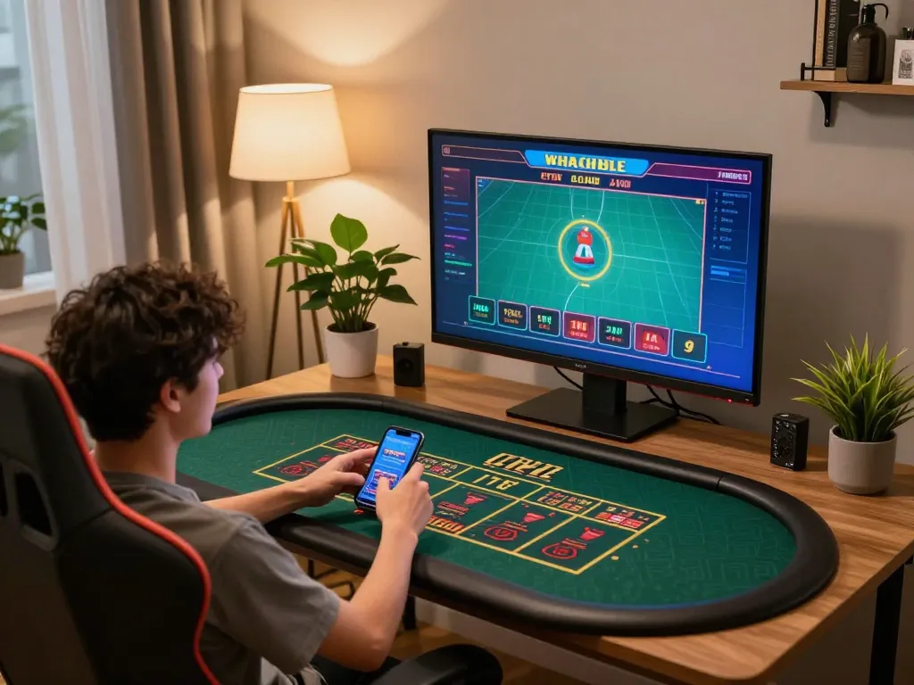 Player engaging with online uk88 com live dealer game on a sleek laptop, emphasizing remote gaming excitement.