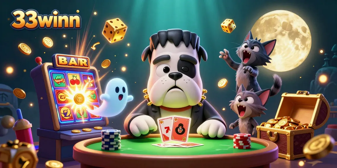 33winn celebrates thrilling casino action with a cartoon bulldog and kitten in vibrant jackpot scene.