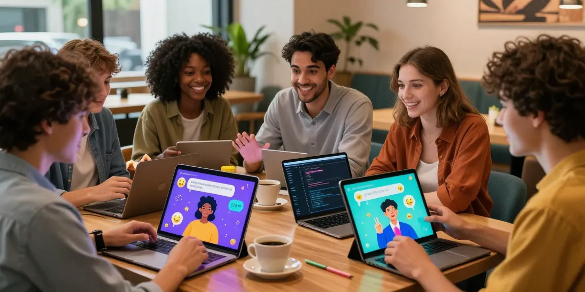 Engaging ai sex chat environment with diverse individuals interacting with vibrant AI avatars in a modern digital setting.