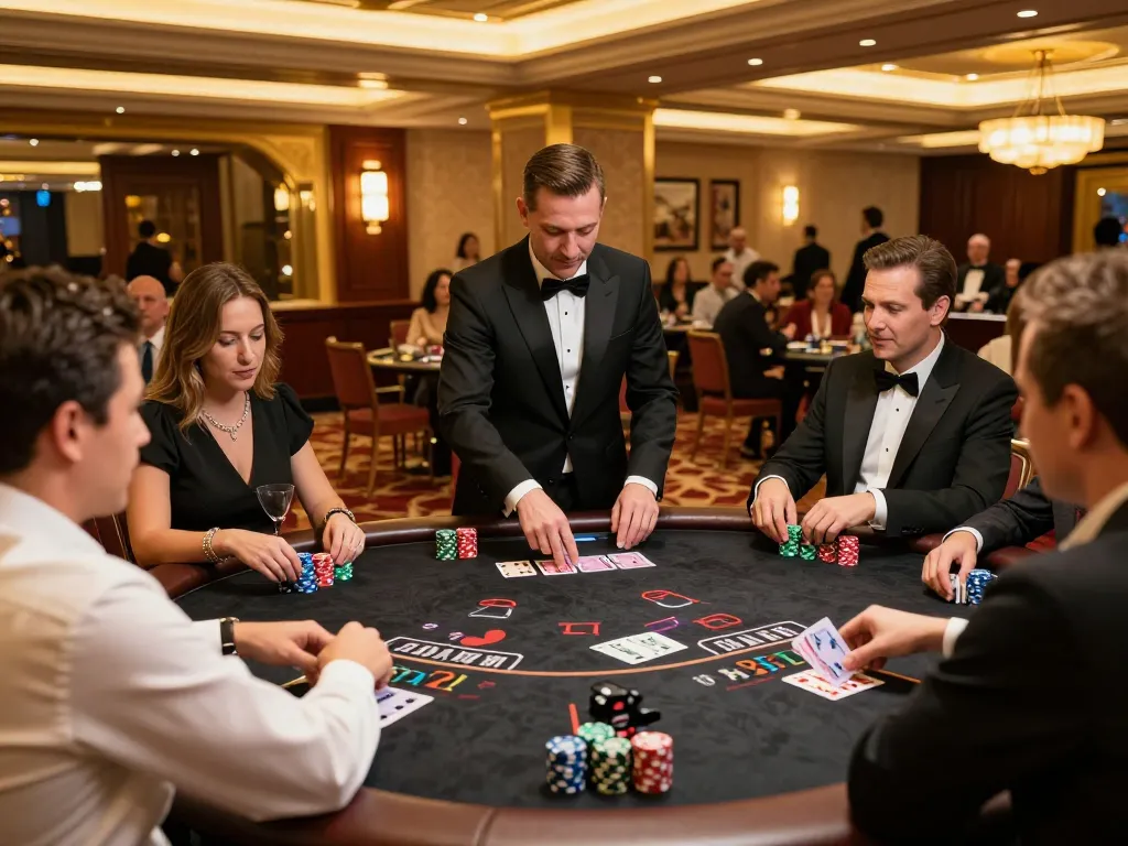 LC88 players engaging in intense blackjack strategy at a luxurious casino table