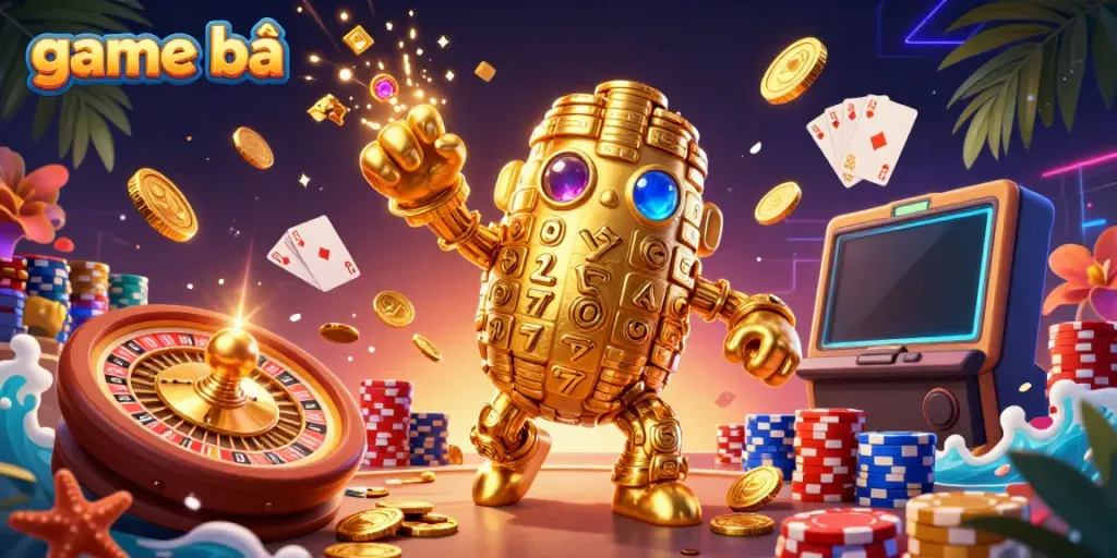 Experience the excitement of game bài with vibrant coins and casino elements in a stunning 3D illustration.