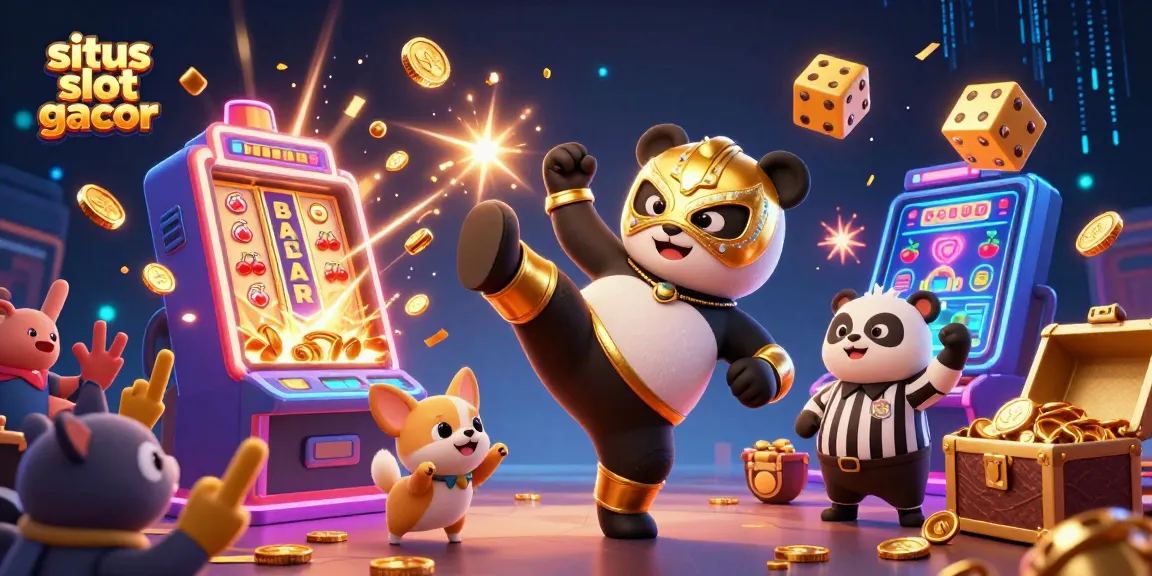 Situs slot gacor menampilkan panda pegulat 3D dan chihuahua dalam aksi seru di ilustrasi kasino.