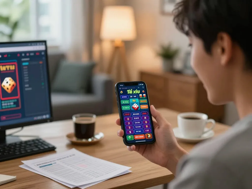 Experience winning with an app tài xỉu online uy tín, showcasing a player engaged in mobile betting.
