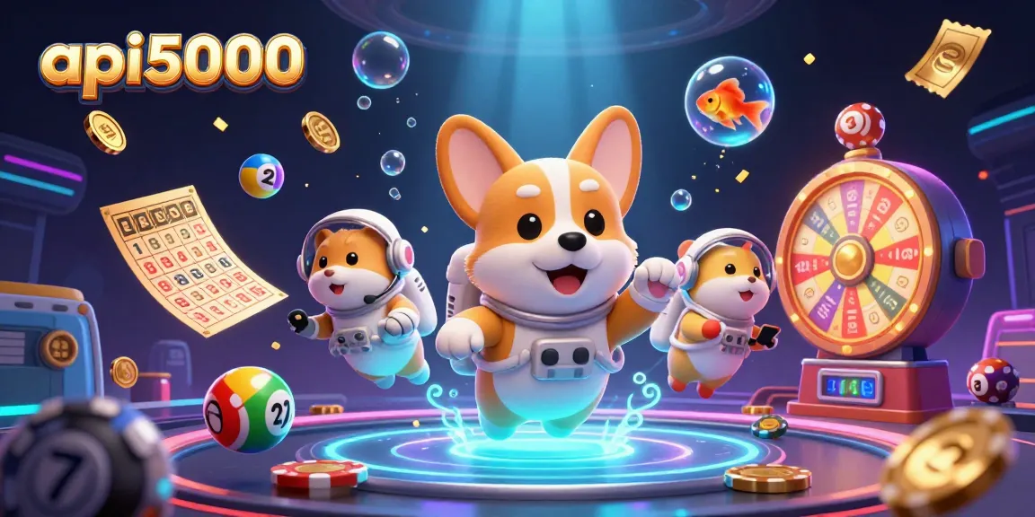 Permainan slot api5000 dengan karakter astronot korgi di ruang kasino luar angkasa.
