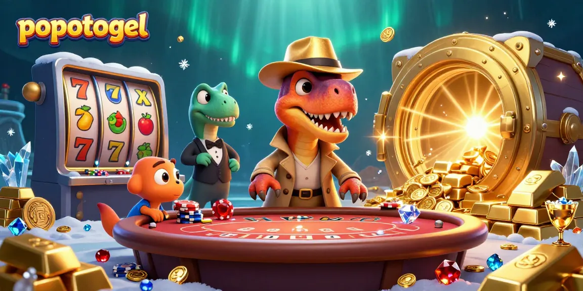 Engaging popotogel gameplay scene with cartoon dinosaurs at a blackjack table