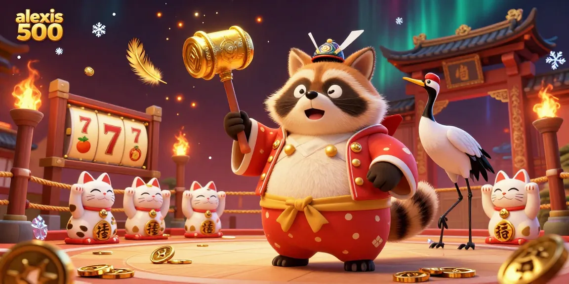 Win big at alexis 500 with cheerful characters in a vibrant casino illustration.