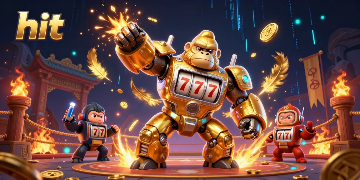 Hit the jackpot with dynamic golden gorilla mech and coins exploding in a vibrant casino scene.