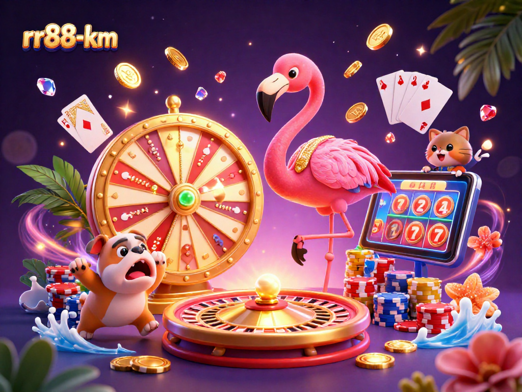 Experience thrilling casino fun with rr88-km, featuring a game show host, contestant, and prize scoreboard.