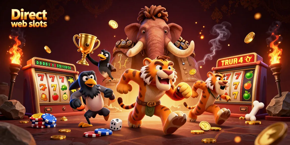 Spin and win with Direct web slots illustration filled with dynamic slot games and engaging characters.