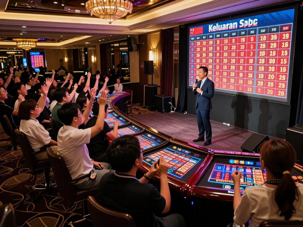 Keluaran sgp displayed during a live draw event, capturing the excitement of the audience in the casino.