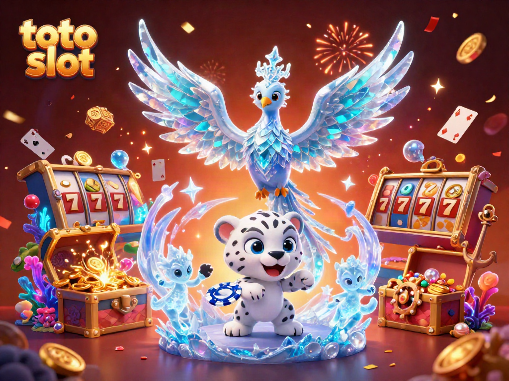 Win big with toto slot in an explosive casino scene filled with vibrant characters and gaming elements.