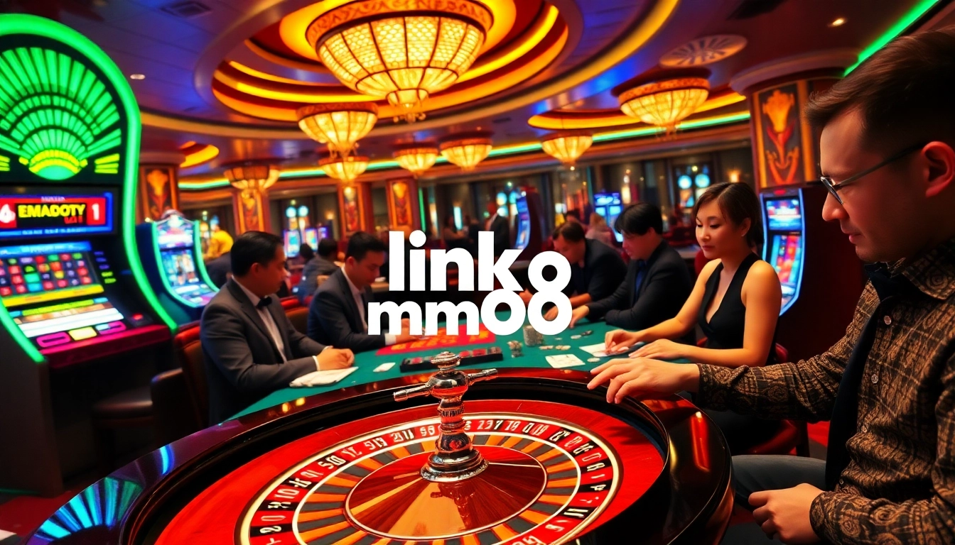 Experience high-stakes excitement at link mm88 with vibrant gambling scenes in a luxurious casino.