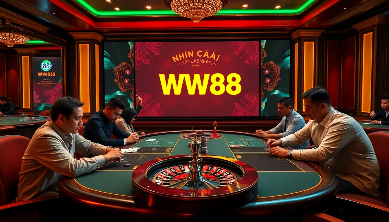 Engaging poker game scene showcasing the luxury of Nhà cái WW88 casino experience.