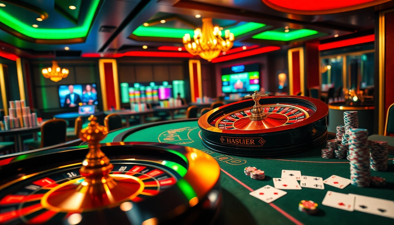 Experience the thrill of hidden wiki tor with vibrant casino tables and roulette wheels in a luxurious setting.