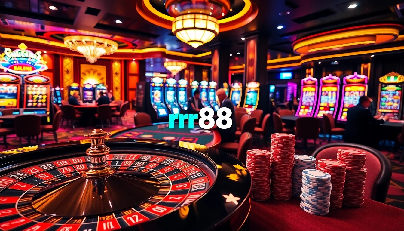 Experience a thrilling casino environment with poker chips and roulette, highlighting https://rr88c.org/. Enjoy the excitement!