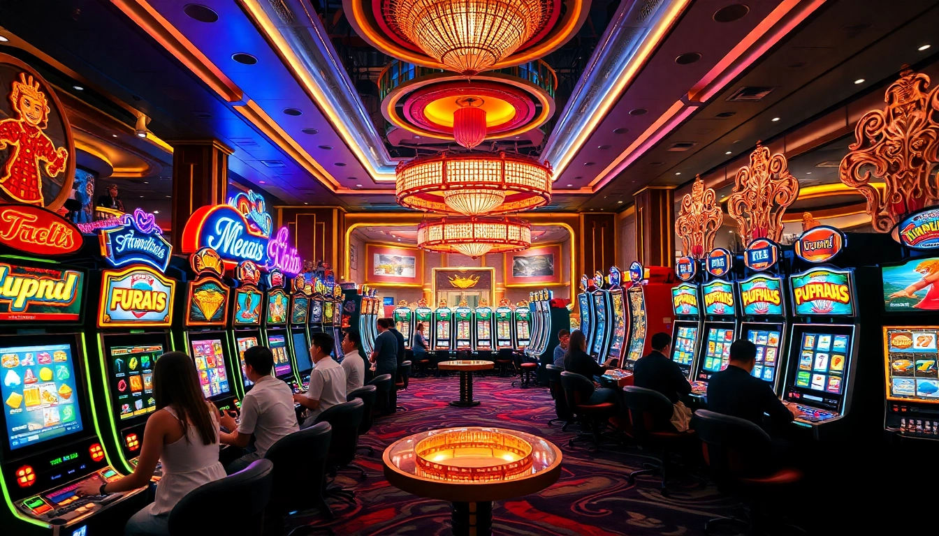 Players enjoy thrilling Singapore Slots experience in a vibrant casino setting.