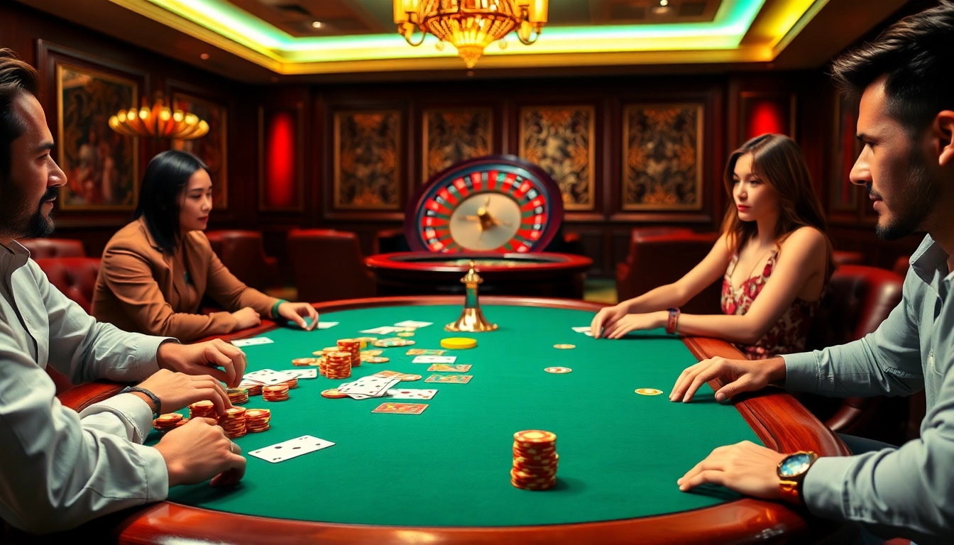 Experience high-stakes poker action at https://onew88.com/ with vibrant chips, cards, and a spinning roulette wheel.