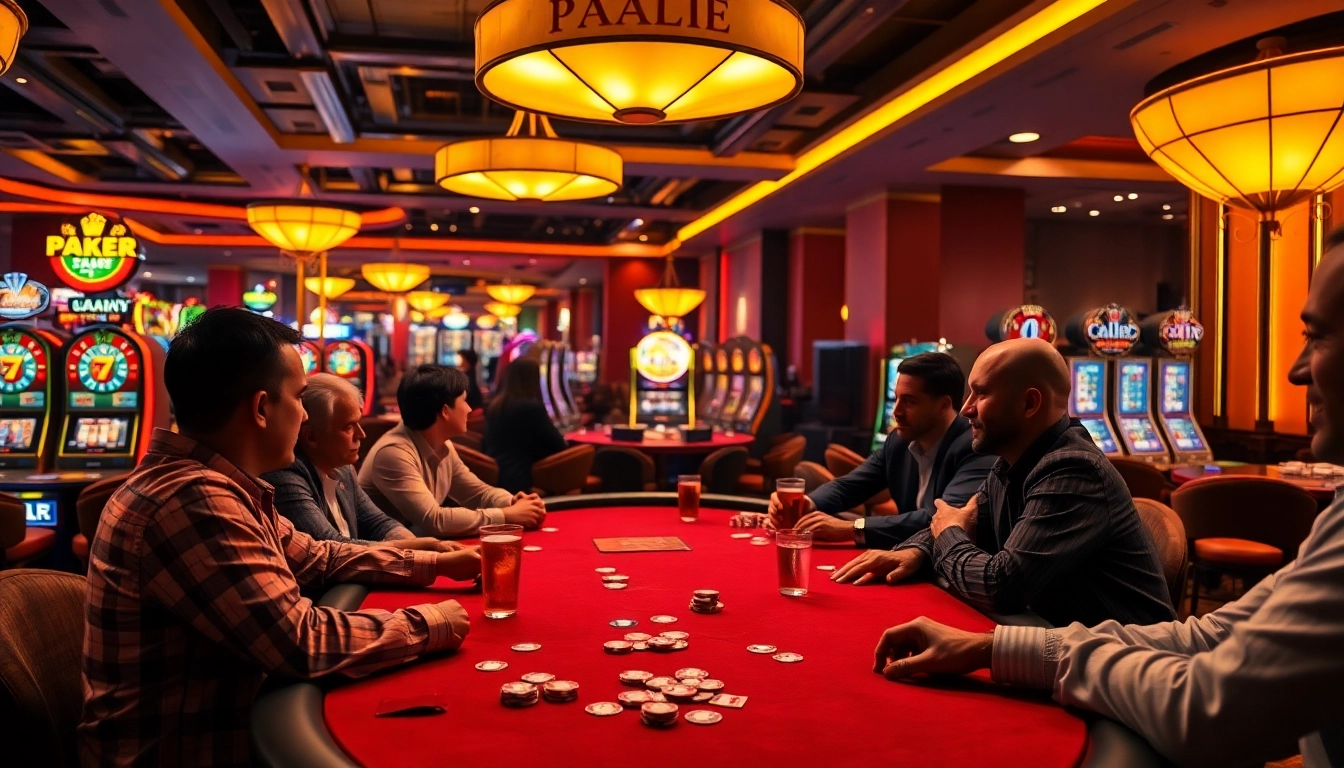 Permainan inultogel yang mengasyikkan di meja poker dengan suasana kasino yang ramai.