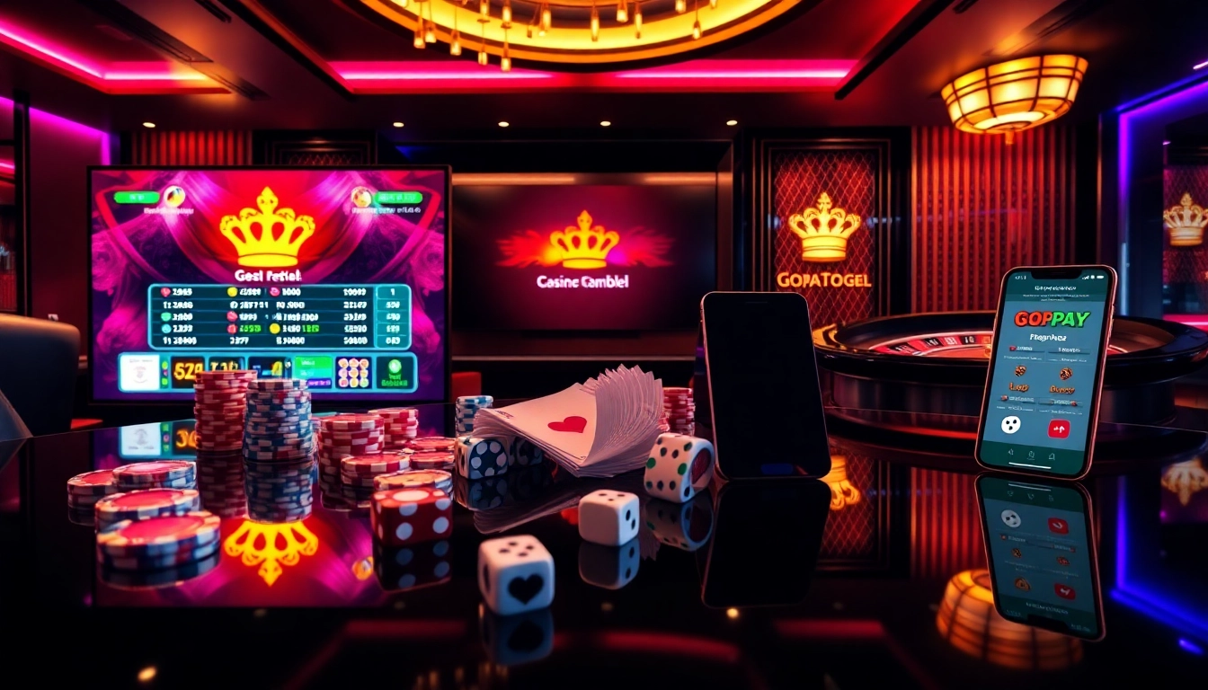 GOPAYTOGEL online betting interface showcasing fast transactions and secure gambling features on a luxury casino table