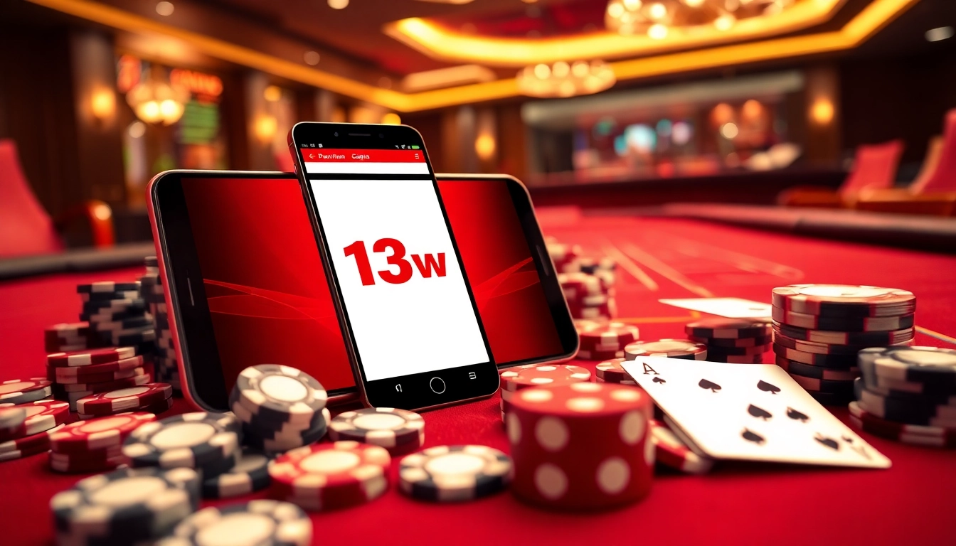 Engaging players in a luxurious casino setting while using the 13win app on a mobile device.