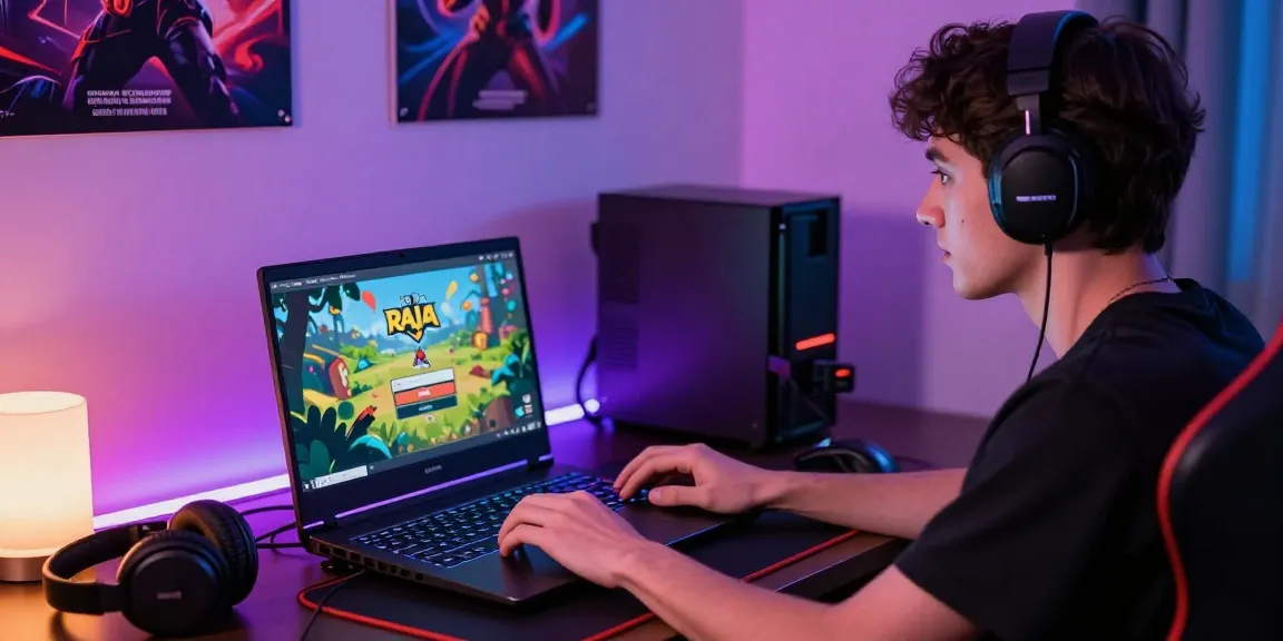 Engaged user performing Raja Game login in a vibrant gaming setup with accessories.